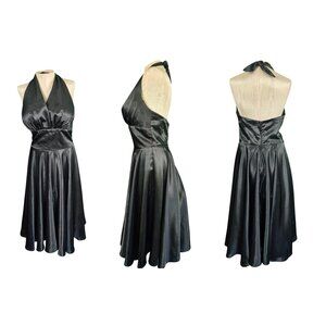 Dixiefried by Pinup Couture 50s style Satin Halter Fir and Flare in Black XL